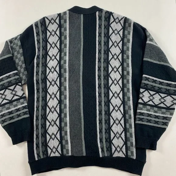 Vintage Porto Bello Textured Cardigan Sweater Mens Medium Biggie Cosby Grunge 3D - Picture 3 of 10